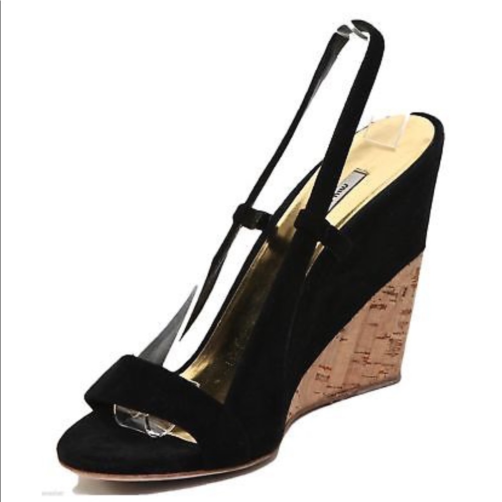 Miu miu cork platform wedges sling back peep toe